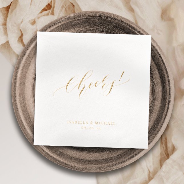 Elegant modern cheers script minimalist wedding servietten mit folie (Elegant modern cheers script minimalist wedding foil napkins)