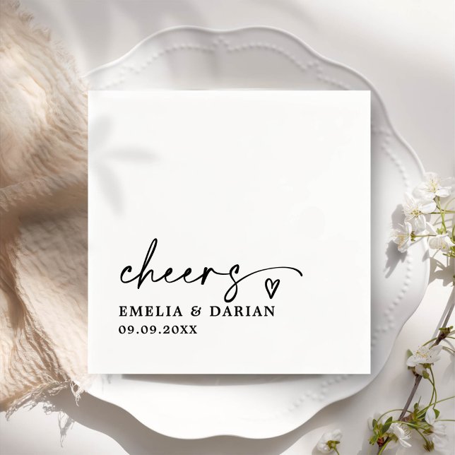Elegant Modern Cheers Script Minimalistisch Weddin Serviette (Von Creator hochgeladen)