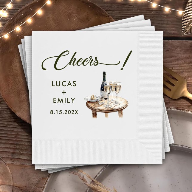 Elegant Modern Cheers Script Wine Glasses Wedding Serviette (Von Creator hochgeladen)