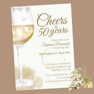 Elegant Modern Cheers White Wine 50. Geburtstag Einladung