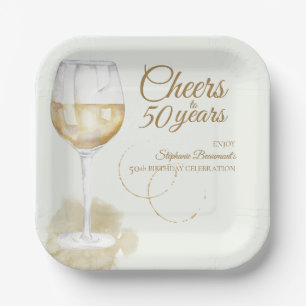Elegant Modern Cheers White Wine 50. Geburtstag Pappteller