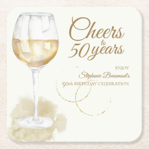 Elegant Modern Cheers White Wine 50. Geburtstag Rechteckiger Pappuntersetzer