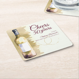 Elegant Modern Cheers White Wine 50. Geburtstag Rechteckiger Pappuntersetzer