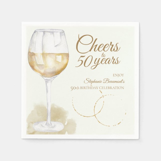 Elegant Modern Cheers White Wine 50. Geburtstag Serviette (Vorderseite)
