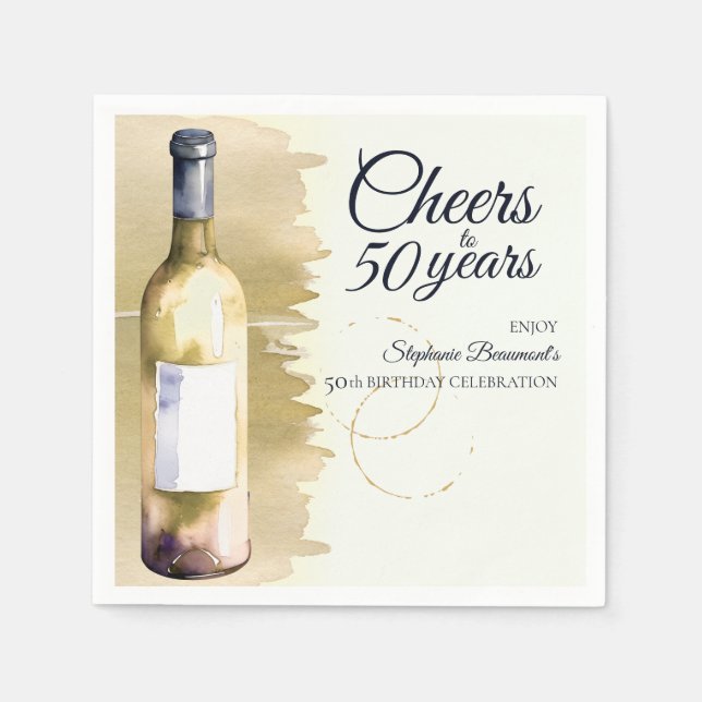 Elegant Modern Cheers White Wine 50. Geburtstag Serviette (Vorderseite)