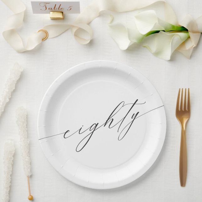 Elegant Modern Chic Script 80. Geburtstag Pappteller (Hochzeit)