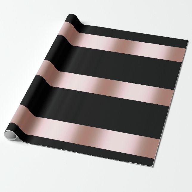 Elegant modern chick rose gold & black strip geschenkpapier (Ungerollt)