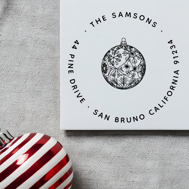 Elegant Modern Christmas Bauble Name & Adresse Gummistempel (Von Creator hochgeladen)