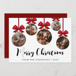 Elegant Modern Christmas Family 5 Ornament Photo Feiertagskarte