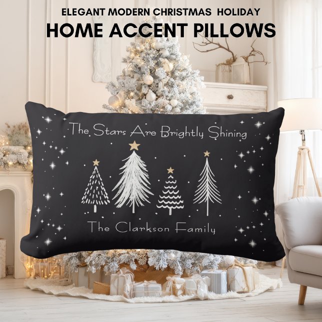 Elegant Modern Christmas Stars with Family Name  Lendenkissen (Elegant Modern Christmas Stars with Family Name Throw Pillow - Lumbar)