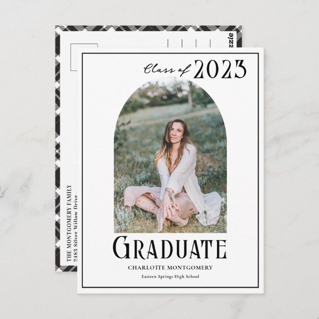 Elegant Modern Class of 2023 Foto Abschluss Postkarte (Vorne/Hinten)