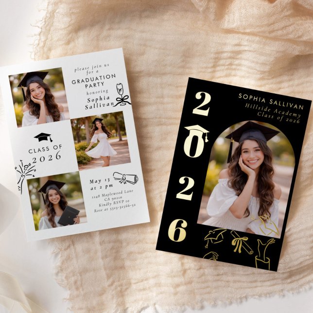 Elegant Modern Classic Graduation party Hand drawn Folieneinladung (Von Creator hochgeladen)