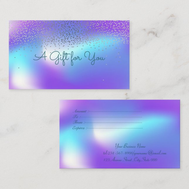 Elegant Modern Confetti Ombre Holographic Rabattkarte (Vorne/Hinten)