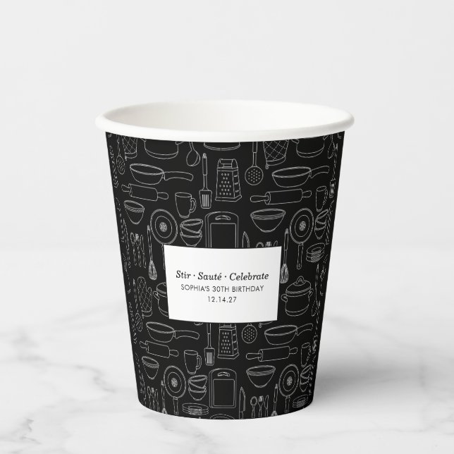Elegant Modern Cooking Party Chef Birthday Party Pappbecher (Vorderseite)