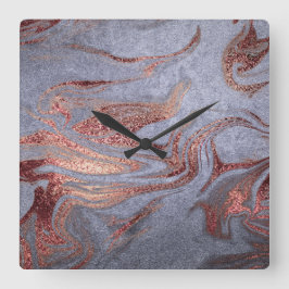 Elegant modern copper rose gold blue marble look quadratische wanduhr