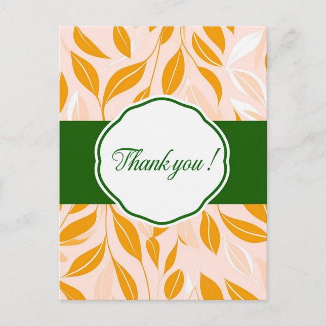 Elegant Modern Dankeschön Card mit Leaf-Mustern Postkarte (Vorderseite)