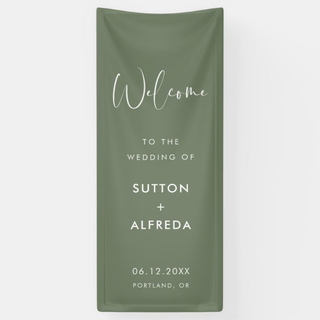Elegant Modern Dark Sage Welcome to our Wedding Banner (Vertikal)