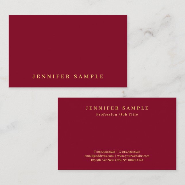 Elegant Modern Design Gold Text Burgundy Red Visitenkarte (Vorne/Hinten)