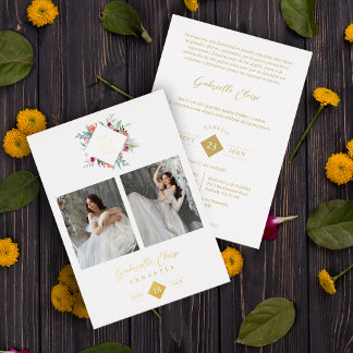 Elegant Modern Diamond Shape Mis XV años Floral Folieneinladung