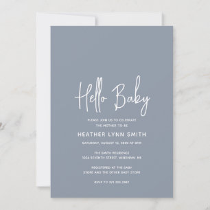 Elegant Modern Dusty Blue Boy Hello Baby Dusche Einladung