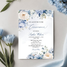 Elegant Modern Dusty Blue Floral Quinceñera Einladung