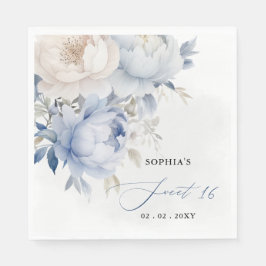 Elegant Modern Dusty Blue Floral Sweet 16 Serviette