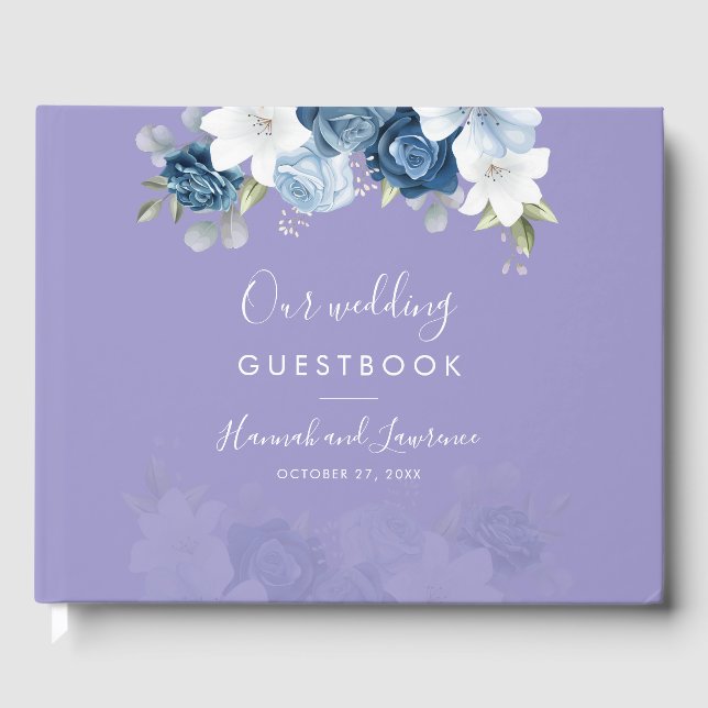 Elegant Modern Dusty Blue Floral Wedding Gästebuch (Vorderseite)