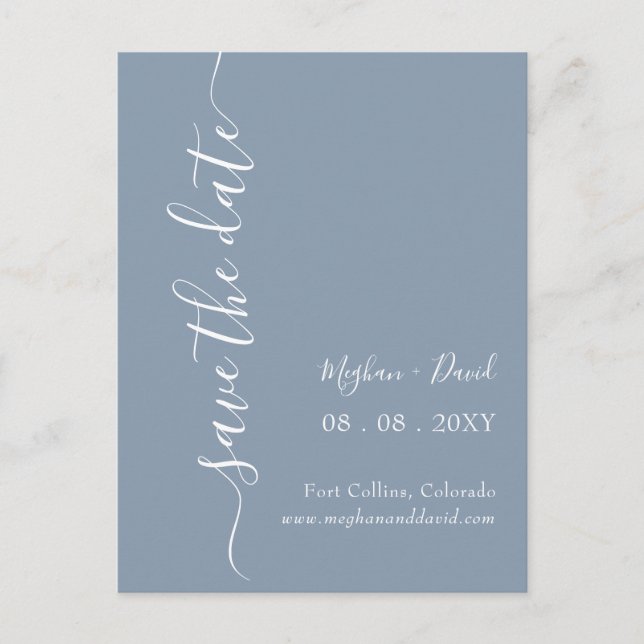 Elegant Modern Dusty Blue Save the Date Ankündigungspostkarte (Vorderseite)