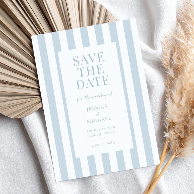 Elegant Modern Dusty Blue Striped Wedding Save The Date (Von Creator hochgeladen)