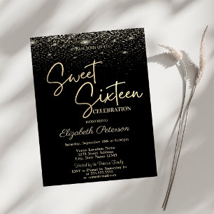 Elegant Modern Einfach Konfetti Schwarz Sweet 16 Einladung