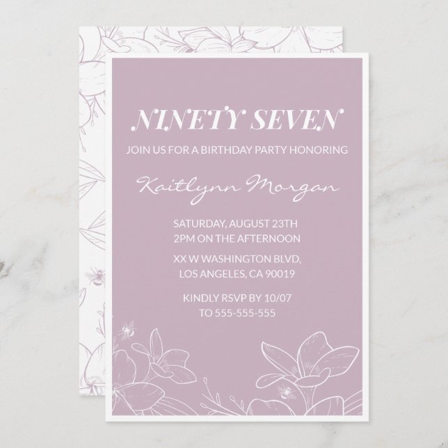 Elegant Modern Floral 97. Geburtstag Einladungen (Vorne/Hinten)