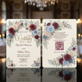 Elegant Modern Floral All In One QR Code Wedding Einladung