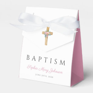 Elegant Modern Floral Cross Baptism  Geschenkschachtel