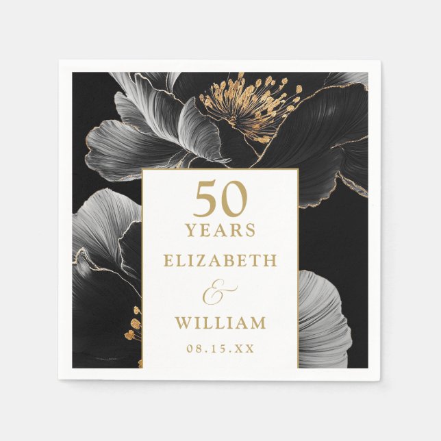 Elegant Modern Floral Gold 50 Jahre Jubiläum Serviette (Vorderseite)