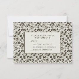 Elegant Modern Floral RSVP Card Silver Black Karte