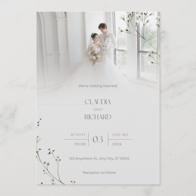 Elegant Modern Floral Wedding Invitation | Minimal Einladung (Vorderseite)