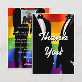 Elegant Modern Gay Men Wedding Rainbow Dankeskarte