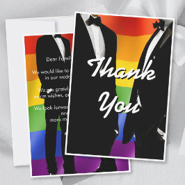 Elegant Modern Gay Men Wedding Rainbow Dankeskarte