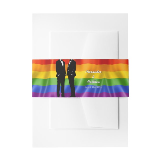 Elegant Modern Gay Men Wedding Rainbow  Einladungsbanderole (Vorderseite Beispiel)
