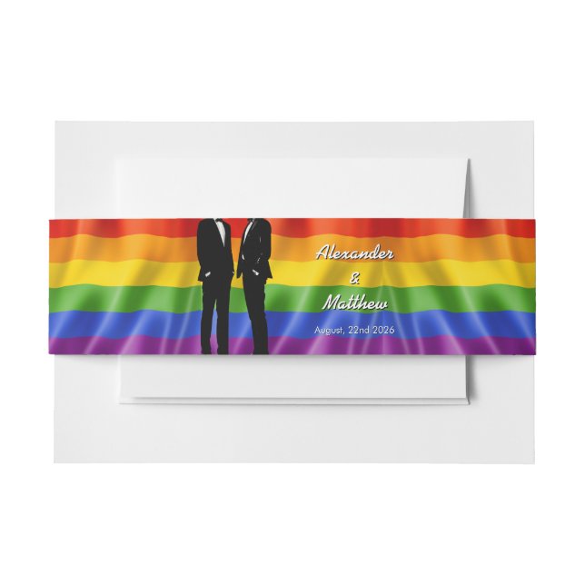 Elegant Modern Gay Men Wedding Rainbow  Einladungsbanderole (Vorderseite Beispiel)