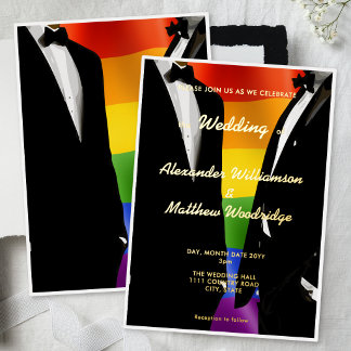 Elegant Modern Gay Men Wedding Rainbow Gold  Folieneinladung