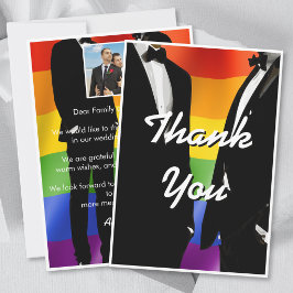 Elegant Modern Gay Men Wedding Rainbow Photo Dankeskarte