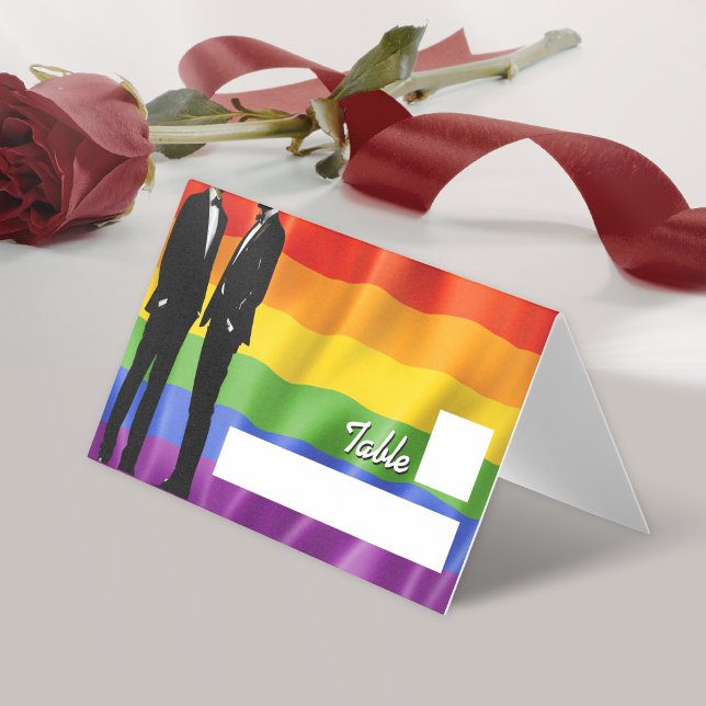 Elegant Modern Gay Men Wedding Rainbow Place Cards (Von Creator hochgeladen)