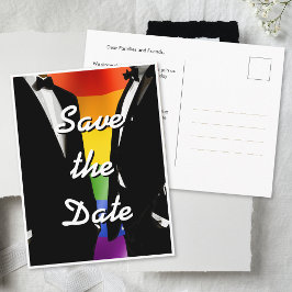 Elegant Modern Gay Men Wedding Rainbow Postkarte