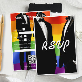 Elegant Modern Gay Men Wedding Rainbow RSVP Karte