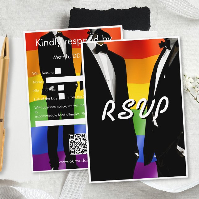 Elegant Modern Gay Men Wedding Rainbow RSVP Karte (Von Creator hochgeladen)