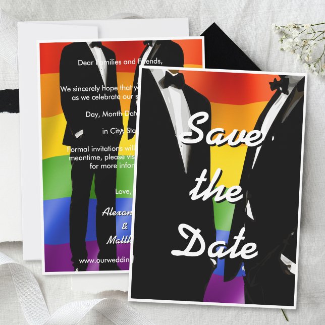 Elegant Modern Gay Men Wedding Rainbow Save The Date (Von Creator hochgeladen)