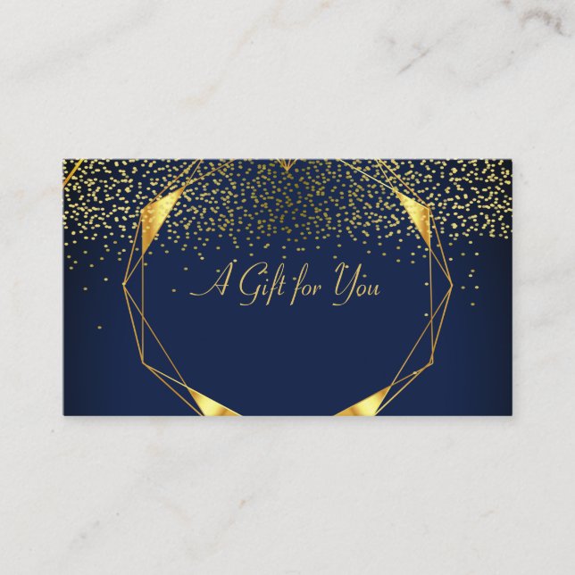 Elegant Modern Geometric Gold Lines, Confetti Blue Rabattkarte (Vorderseite)