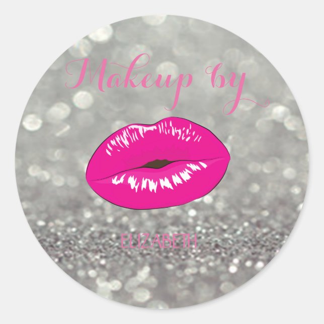 Elegant Modern Girly, Glittery Bokeh, Lips Runder Aufkleber (Vorderseite)