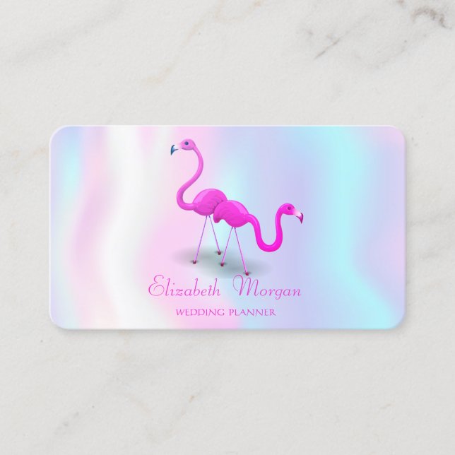 Elegant Modern Girly Holographic, Flamingos Visitenkarte (Vorderseite)